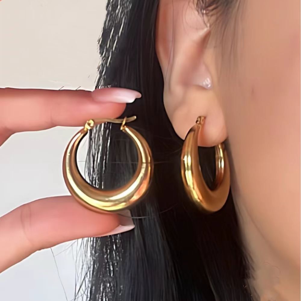 Pendientes de aro circulares grandes y exquisitos para mujer y niña, joyería grande de acero inoxidable para de boda, , estilo 2024