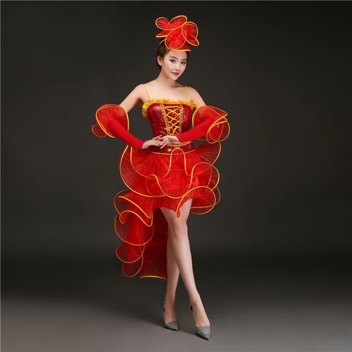 Podium Kostuums Voor Zangers Jazz Kostuum Hanfu Nationale Moderne Dans Traditionele Chinese Kostuum Stijl: Red / M
