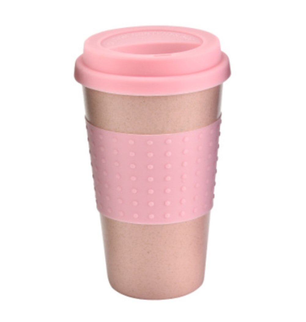 Reusable Bamboo Fibre coffee Cups Eco Friendly 3 Colors 300ml Portable Coffee Tea Mugs Travel Mug With Lid: Pink