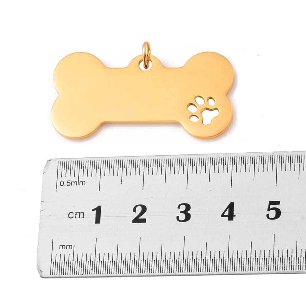 5Pcs Dog Bone Paw Print Tags Pendant Charm Dog ID Stainless Steel Blank Dog Tags 2 colors Both side Polished: Orange