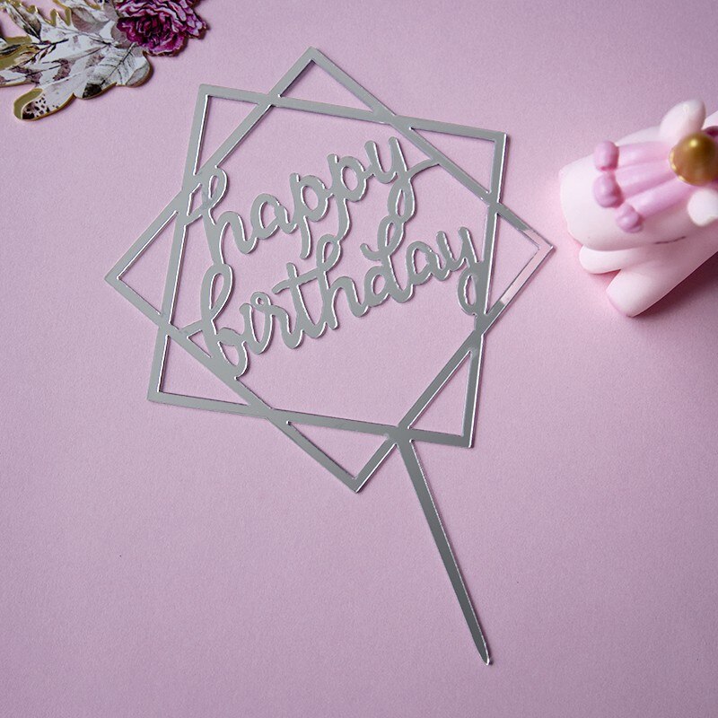 Pak Van 10 Stuks Gelukkige Verjaardag Cake Topper Cake Insert Taart Decoratie Zilver: Design02