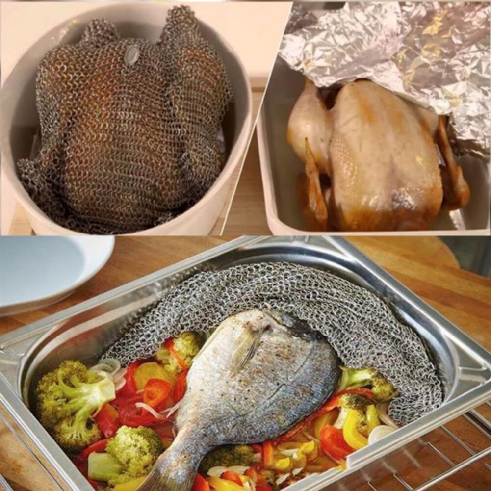Stainless Steel Chainmail Baking Cover for Skillets Grill Pans Roast Beef Pork Lamb Home Cookware BBQ Tools Kitchen Accessories
