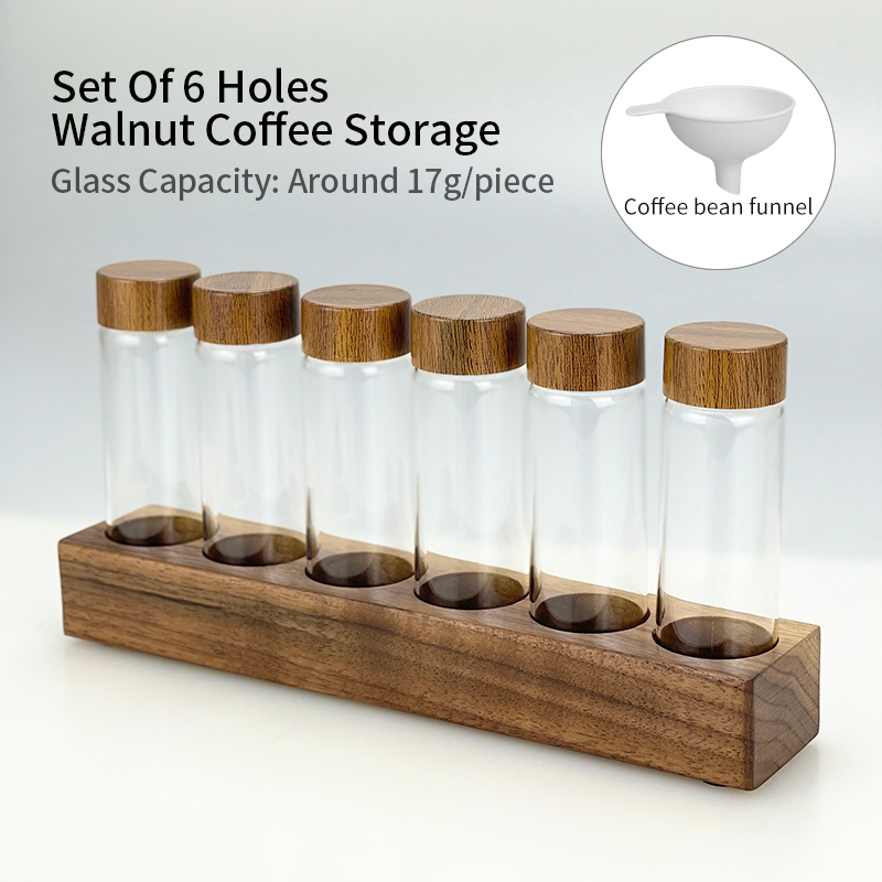 Coffee Beans Storage Tube Single Dose Glass 17g 22g Walnut Based Container With Funnel Espresso Accessories Goods Barista Tools