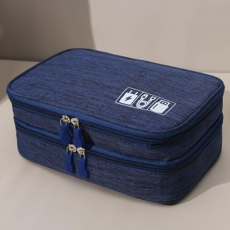 Datakabel lagringsveske bærbar digital usb gadget organizer lader ledninger kosmetisk glidelås lagring vanntett organizer case: Marinen