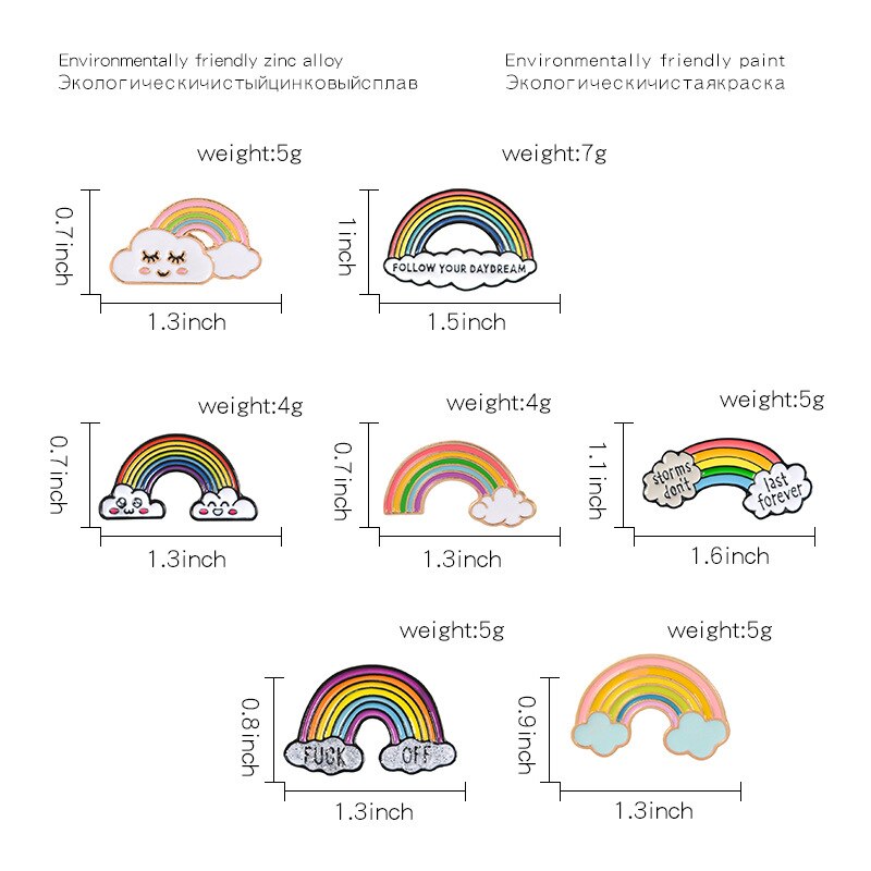 1 Stuk Leuke Cartoon Badge Regenboog Corsage Set Rainbow Cloud Geschilderd Metalen Broche Zak Jas Decoratie Broche Badge Revers Pin