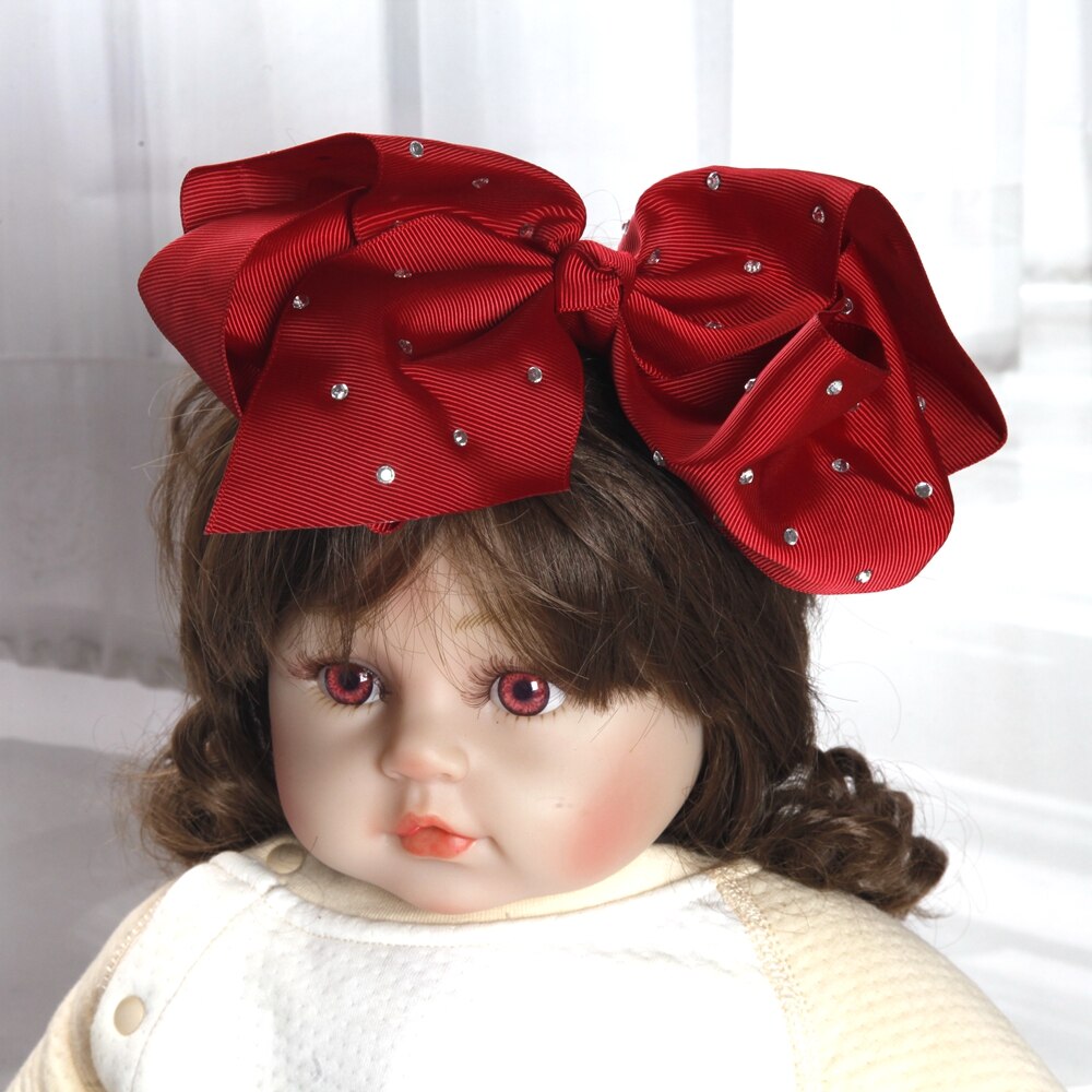 8inch large bows hair clips for Baby Girls Kids Soft Bows Rhinestone Knot Hair Bands Baby Hair Accessories Children Headwear: Dark Khaki