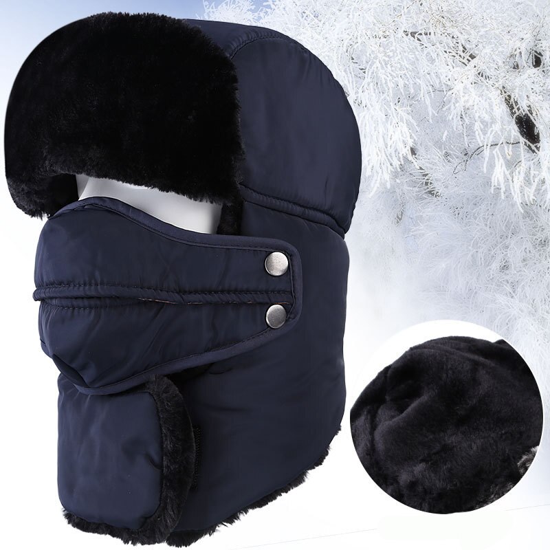HT2097, gorro ruso para hombre y mujer, gorro de invierno cálido con orejeras, gorro de invierno para esquiar, gorro de piel con máscara Ushanka, gorro de Bombardero