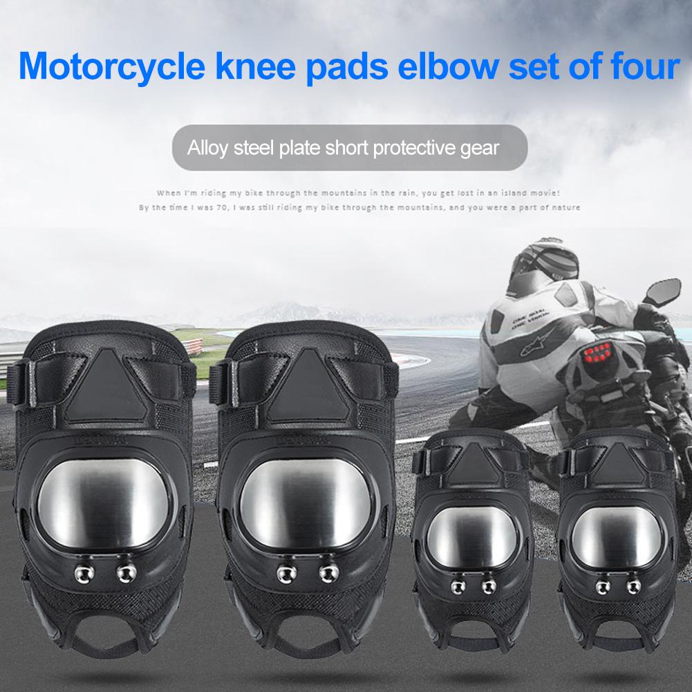 4 stks/set Motorfiets Kniebeschermers Elleboog Protector Black Korte Rvs Anti-Fall Zomer Riding Beschermende Apparatuur