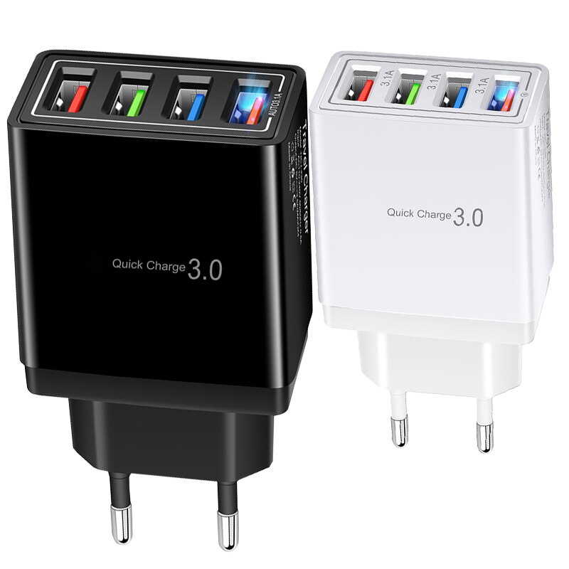 Ładowarka wieloportowa 4USB ładowarka do telefonu komórkowego ue QC 3.0 ładowarka podróżna szybka ładowarka do iPhone13 12 Xiaomi Samsung