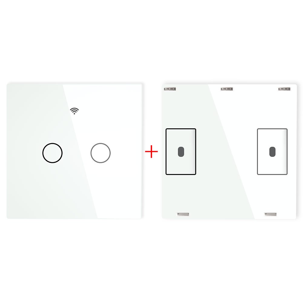 Interruptor inalámbrico de pared con Panel de vidrio, mando a distancia, funciona con WiFi, receptor de interruptor adhesivo, RF433 MHz: 2 Gang White