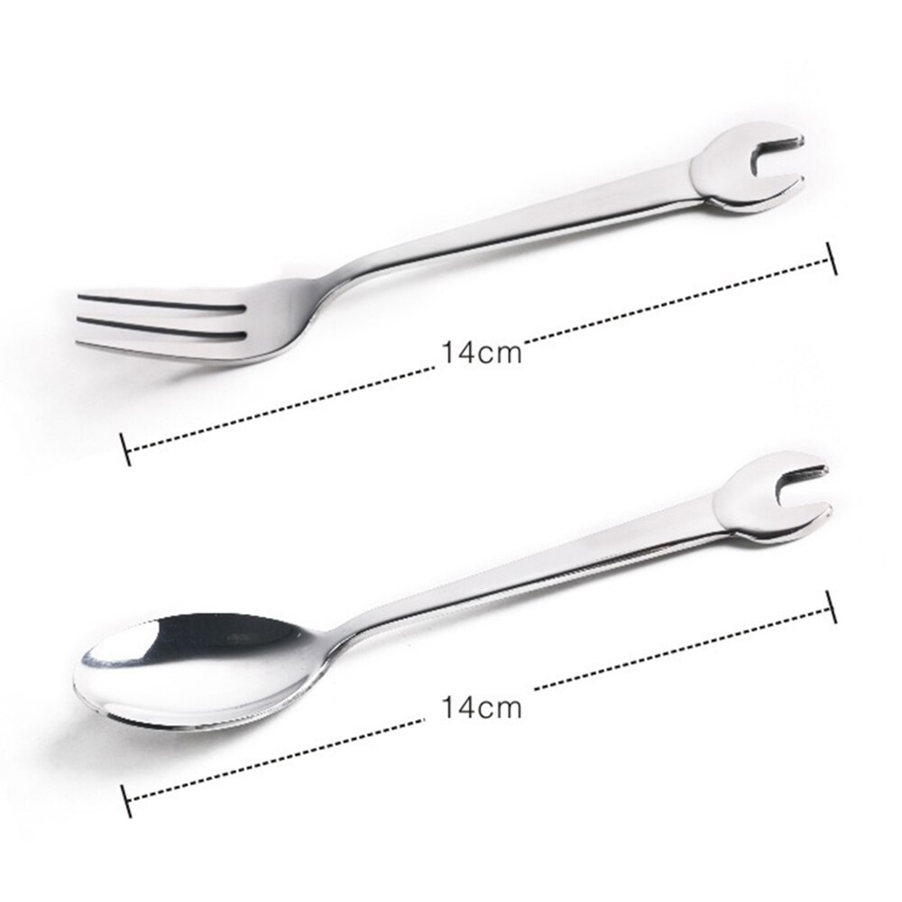 Bærbar skruenøgle bordservice rustfrit stål skruenøgle mekanisk værktøj form kaffesked gaffel bestik teskefulde