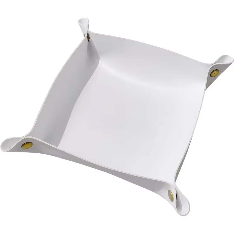 Caja de almacenamiento de cuero nórdico, bandeja de almacenamiento de escritorio, joyería, cesta de almacenamiento de llaves y cosméticos, estuche de almacenamiento plegable, organizador de mesa: BLANCO