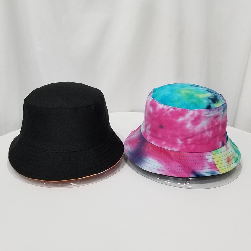 Unisex sommar vändbara svart vit regnbåge färg tryckta fiskare kepsar hink hattar gorro pescador män kvinnor