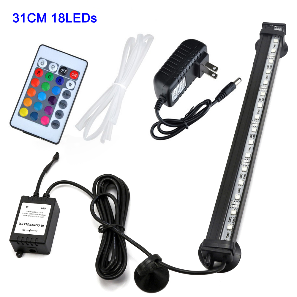 5050 Rgb Waterdichte Luchtbel Lamp Led Aquarium Aquarium Licht Dimbare Afstandsbediening Dompelpompen Licht Maken Vis Zuurstof: US Plug 31cm