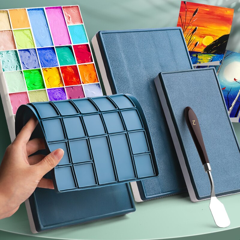 12/24/36/48 Lattice Rubber Cover Pigment Palette Gouache Watercolor Acrylic Pigment Block Box
