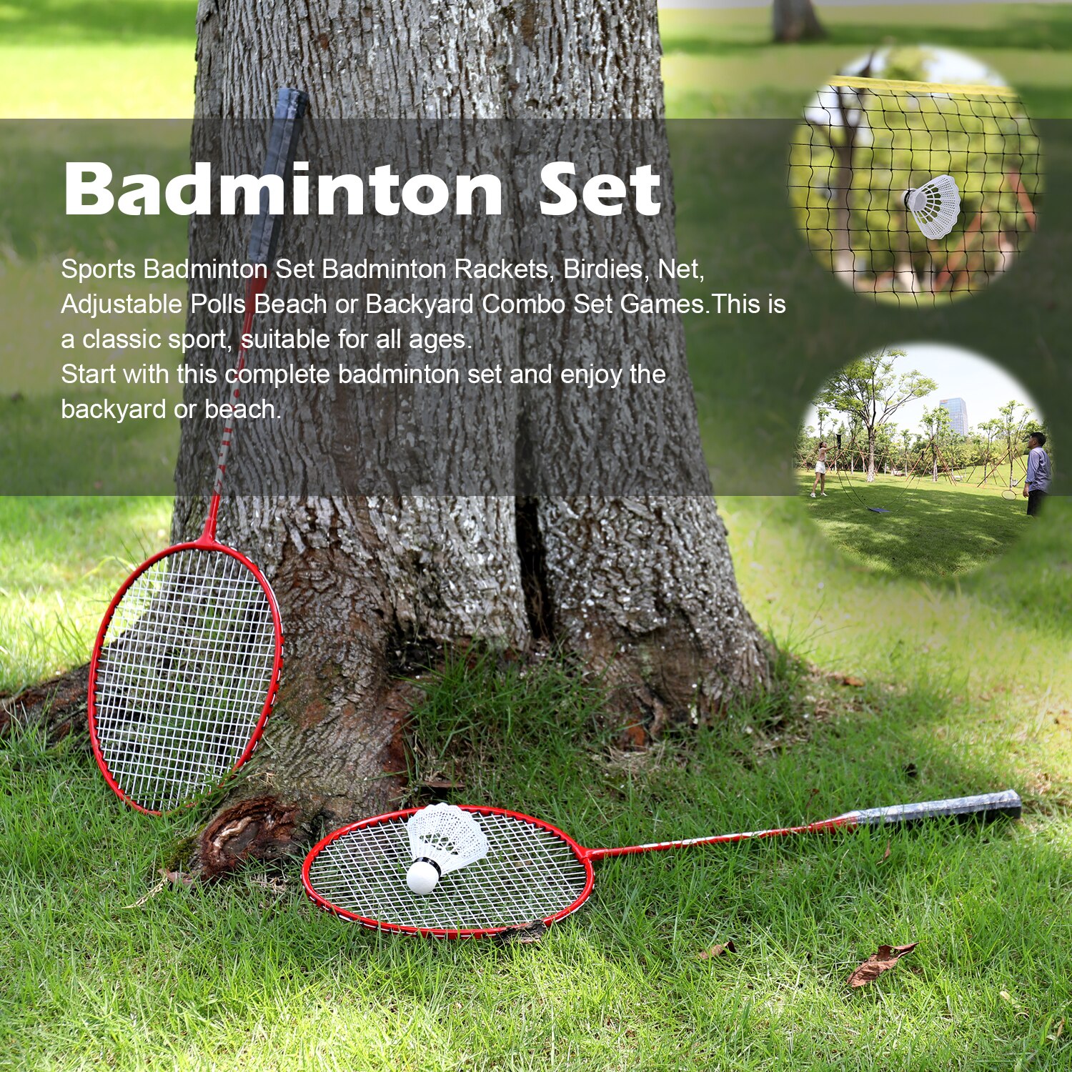 Sport badminton set badminton rackets, birdies, net, verstelbare palen strand of achtertuin combo set games badminton racket set