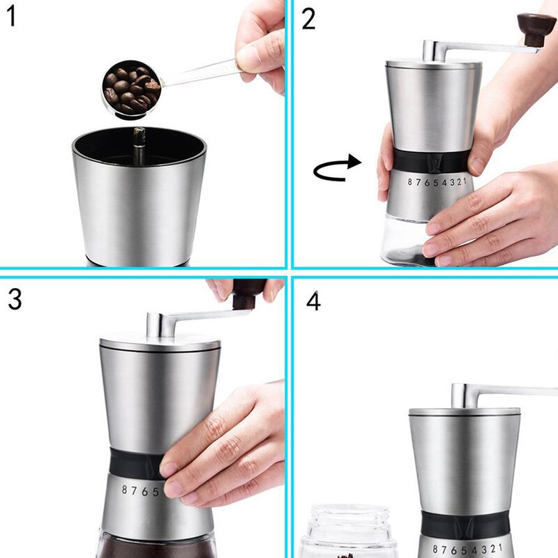 Molinillo de café Manual de acero inoxidable, manivela de molienda de cerámica cónica, molinillo de Café Manual con Cortadores de cerámica