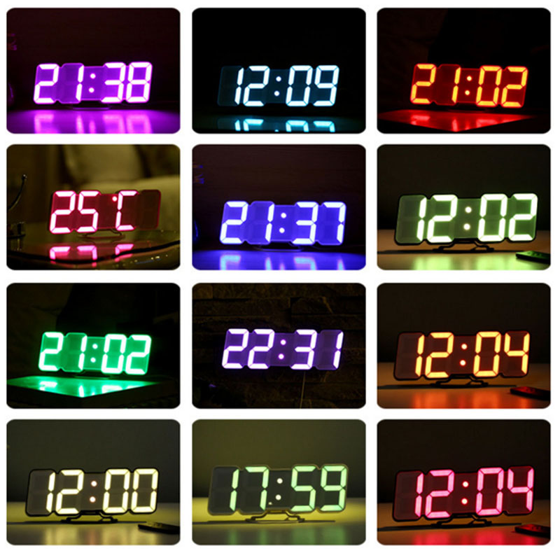 3D Wireless Remote Digital Wall Alarm Clock,115 Color Variations Of Led Digital, Voice Control Mode,Controller