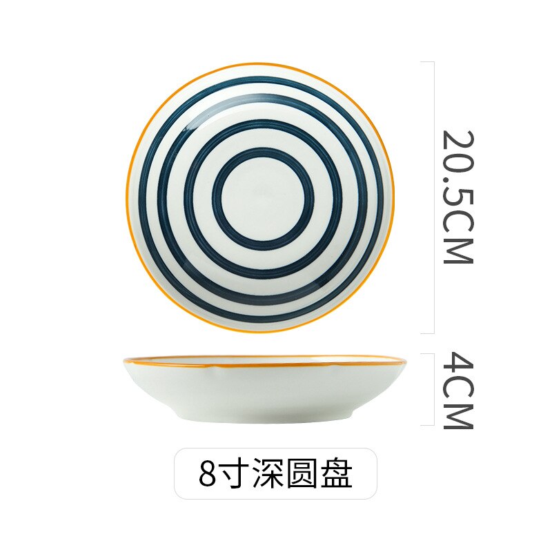 Japanese-style ceramic dinner plate home cooking dish ramen dish Western food steak dish soup dish tableware Home Decor: 8 inches Deep disc B