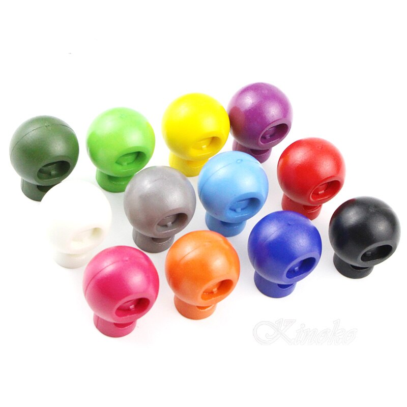 100 stks/pak Gemengde Kleur Plastic Bal Koord Sloten Ronde Toggle Clip Stopper Wijd Voor Rugzak/Kleding/Paracord # A014