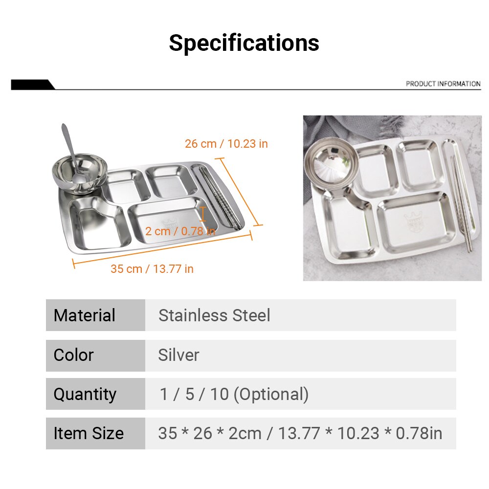 Meal Tray Stainless Steel Divided Dinner Tray Lunch Container Food Plate for School Canteen Lunch Box Meal Dish