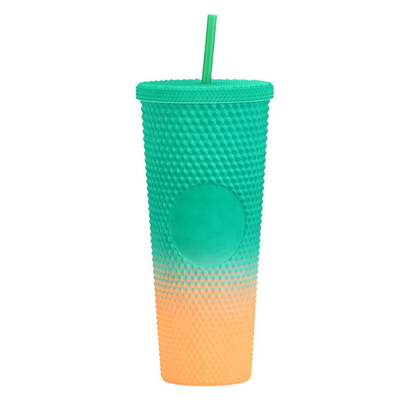710ml Kaffee Tasse Sommer Kalten Wasser Becher Becher Tasse Mit Stroh Doppel Schicht Kunststoff Durian Diamant Strahlende Göttin tassen