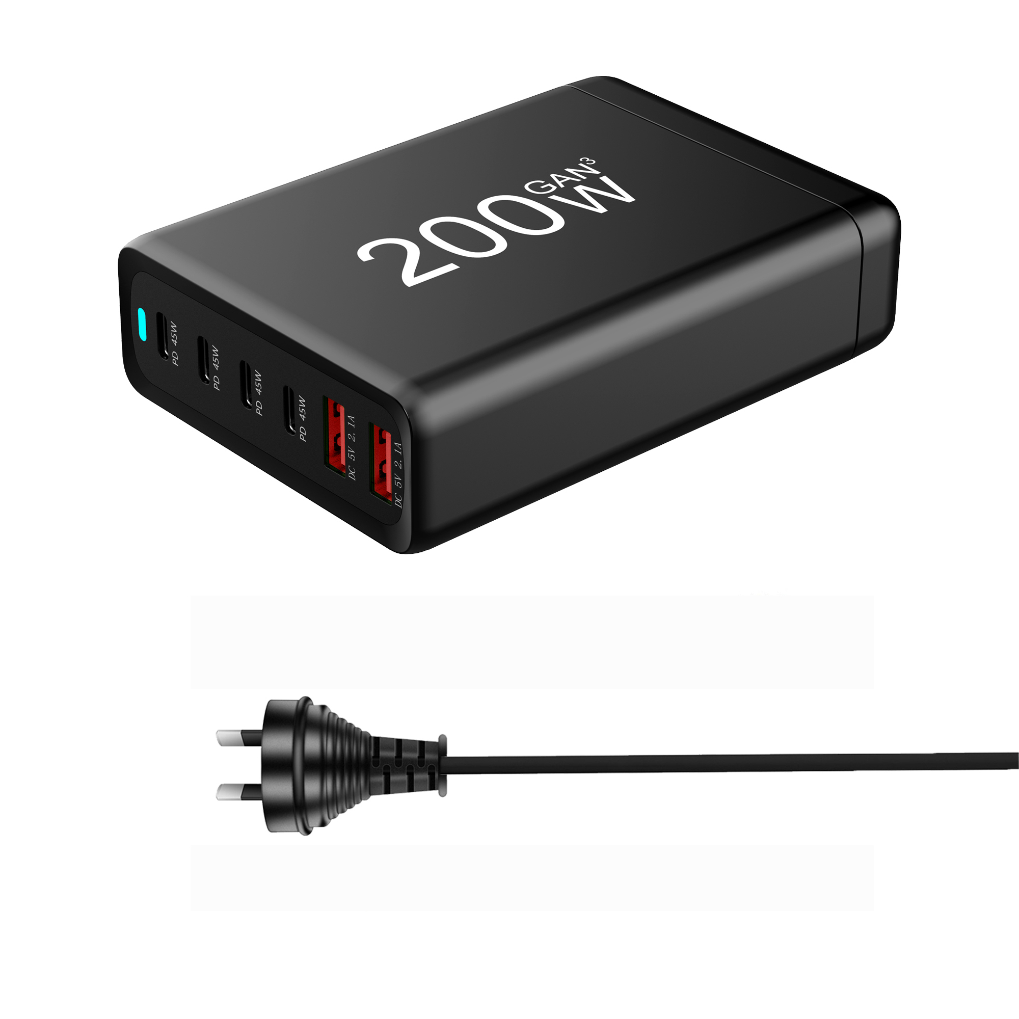120w 200w gan oplader 6 poorten usb type c pd oplader snellader 3.0 usb type c snellader mobiele telefoon usb oplader: Ch