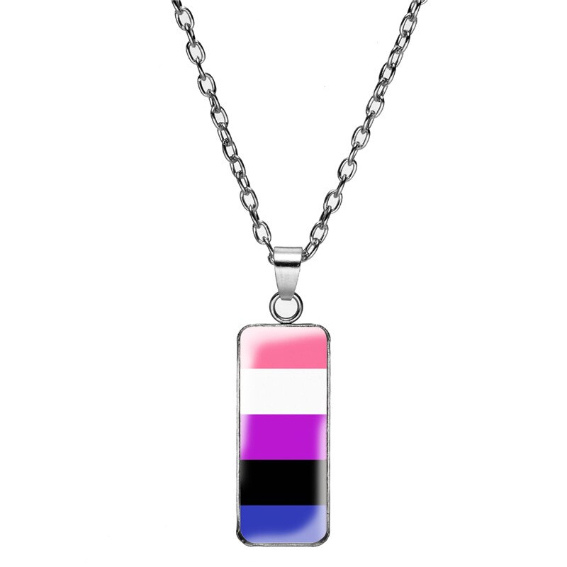 Lgbt Gay Pride Flags Necklace they Theirs Pronouns Rainbow Pride Flag Necklaces Pendant Art Print Rectangular Jewelry лгбт: Style 4