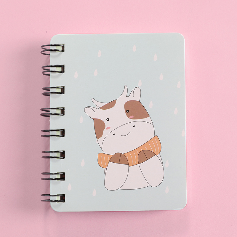 Small Fresh Cartoon Animal Rollover Coil This Student Portable A7 Notepad Notebook Pocket 80Pieces: Beige