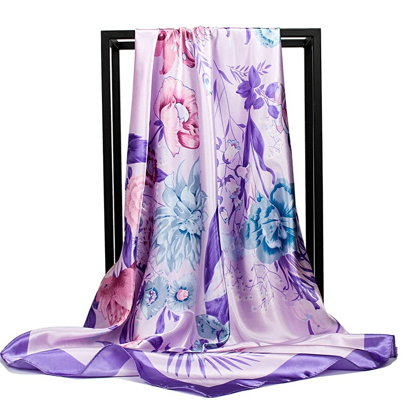 Hijab sjaal vierkant bloemenprint groot luxe merk wikkelsjaal hoofd foulard soie dames sjaals dames accessoires 90 x 90: C2