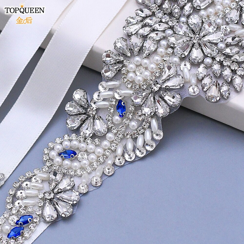 Topqueen  s487 brudbälten för klänningar diamantbälte formella klänningar för kvinnor afton gravidklänning strass bälten blå