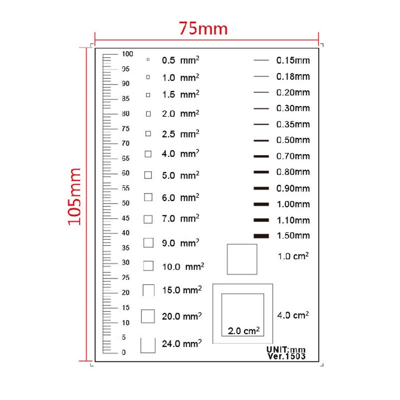 Factory QC Inspection Standard Point Line Gauge Card Defection Area Contrast Cards Scratch Line Width SquareThickness MICROMETER