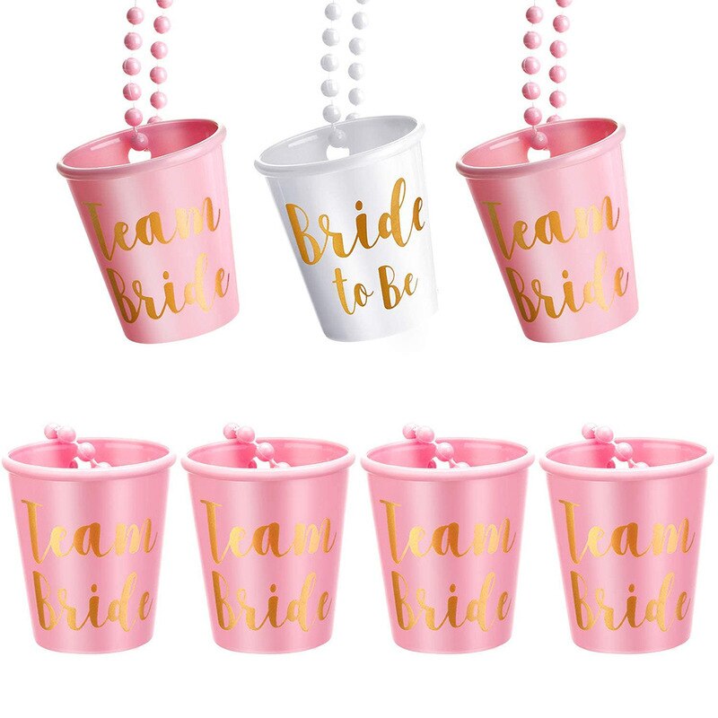 2-6pcs Team Bride To Be Wedding Decoration DIY Plastic Shot Glasses Necklace Bachelorette Party Decor Mariage Bridesmaid