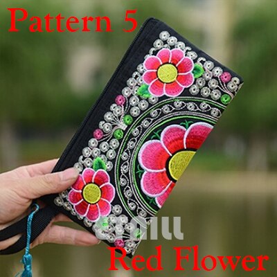 Small Embroidered Mobile Phone Wallet Lady Nation Style Boho Ethnic Embroidery Canvas Day Clutch Bag Embrague Bolsos de: Pattern 3 Red