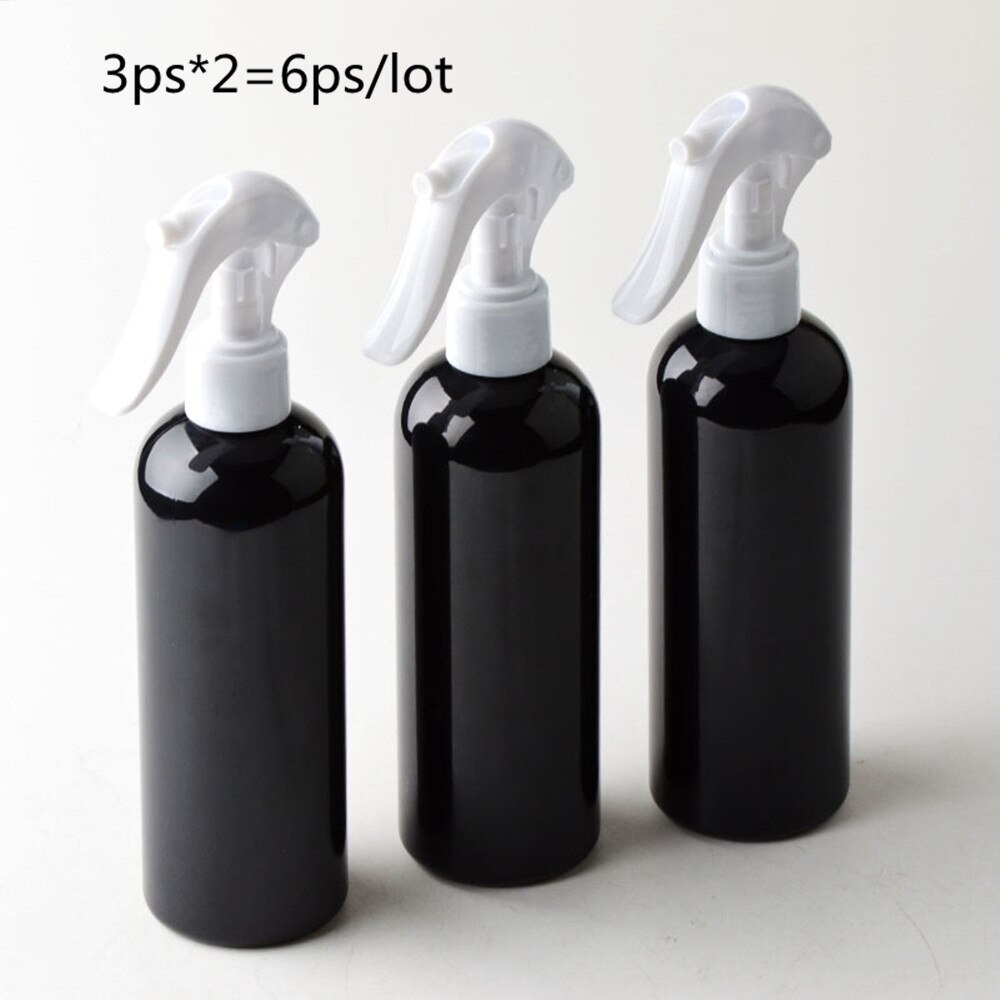 6ps/lot 300ml Travel Shower Black Plastic Spray Bottles With Ergonomic Trigger Sprayer Refillable Bottle Support Logo Printing