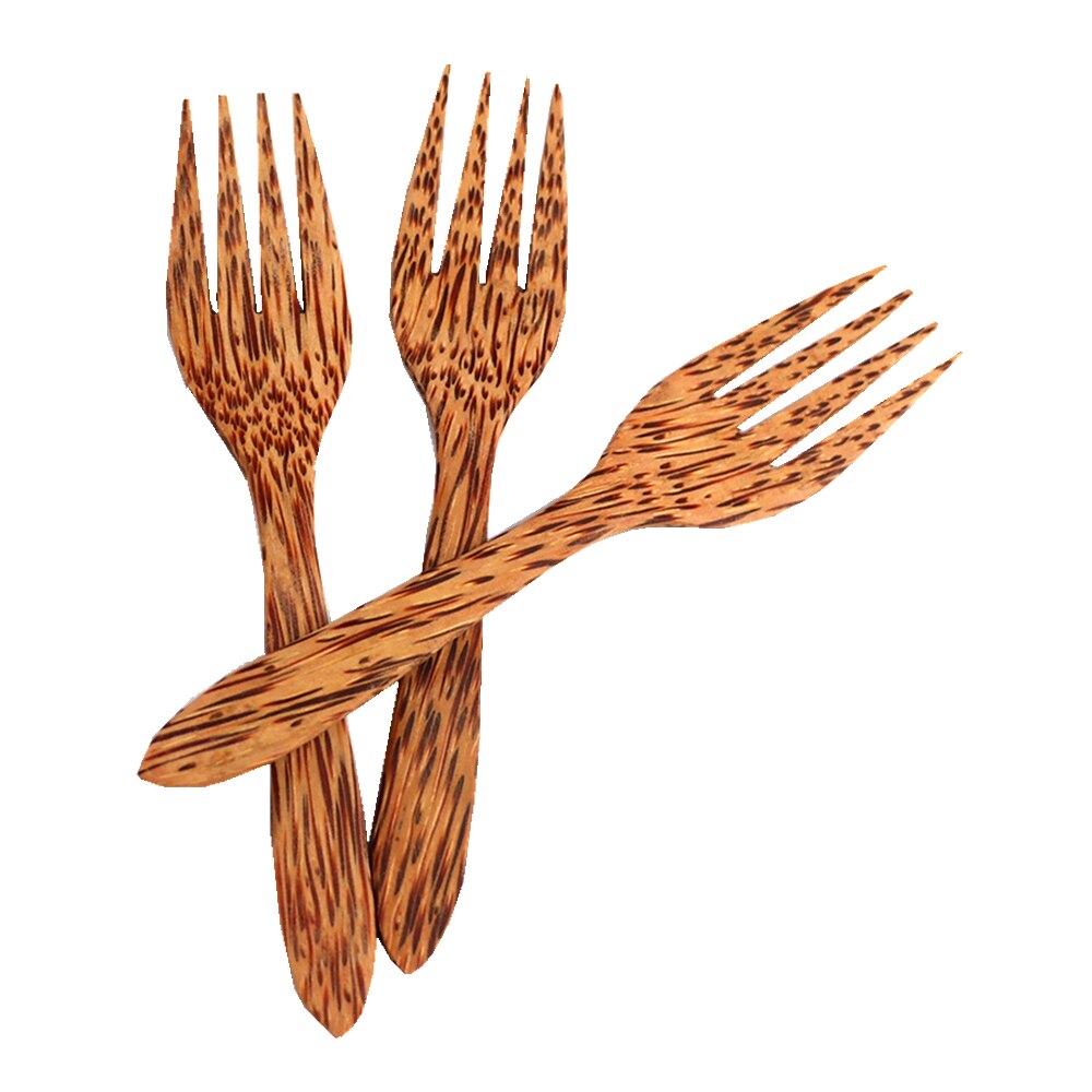 Conjunto de cuchara de tenedor de coco de madera Natural, cubiertos de madera de palmera de coco orgánica, tenedores de ensalada de frutas Vagan para cuenco de cáscara de coco, cubiertos
