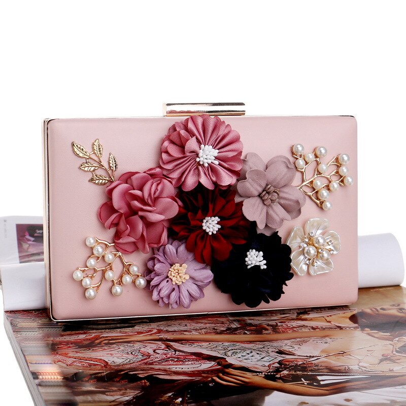 Dame blomstret farverig diamant kvinder clutch bryllup aftentaske håndtaske toiletartikler og pung skuldertaske fest crossbody tasker: Lyserød