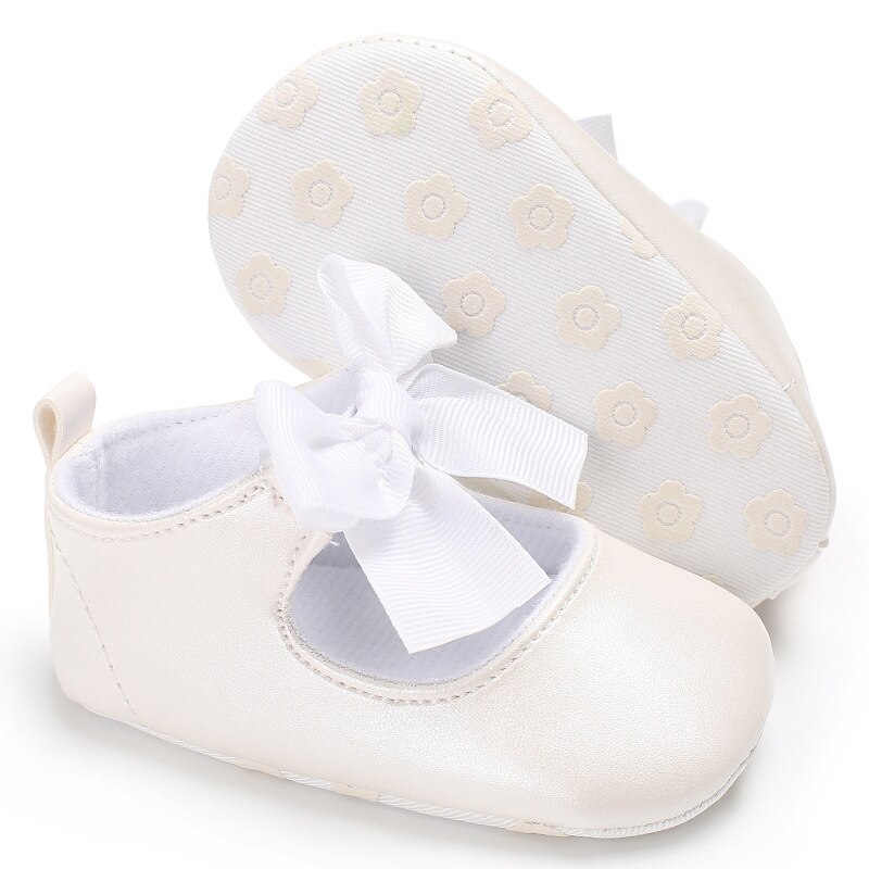 0-18m peuterschoenen voor meisjes, zachte pu-prinsessenschoenen, mocassins, strikverband, babyschoentjes voor de prewalker en geboren baby: Wit / 3
