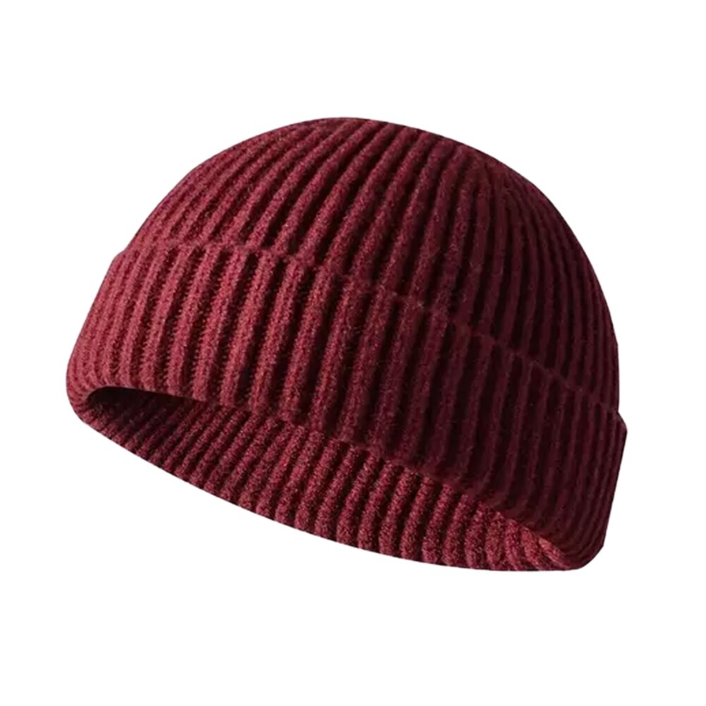 Vinter kvinder mænds varm strik hat beanie skullcap sømand cap manchet brimless hat: Rødvin