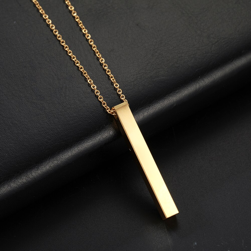 My Shape Square Bar Necklaces Men Women Stainless Steel Stick Column Cuboid Pendant Necklace Choker Jewelry for Lovers