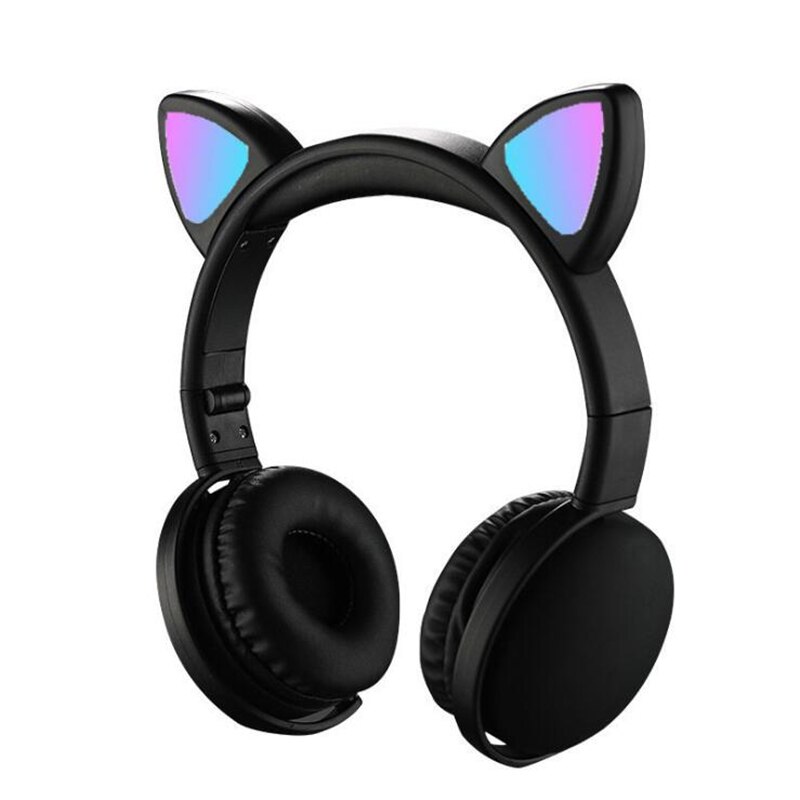 Mignon LED chat oreille bruit annulation casque Bluetooth 5.0 pliable Gamer musique casque avec Microphones pour enfants fille: Black