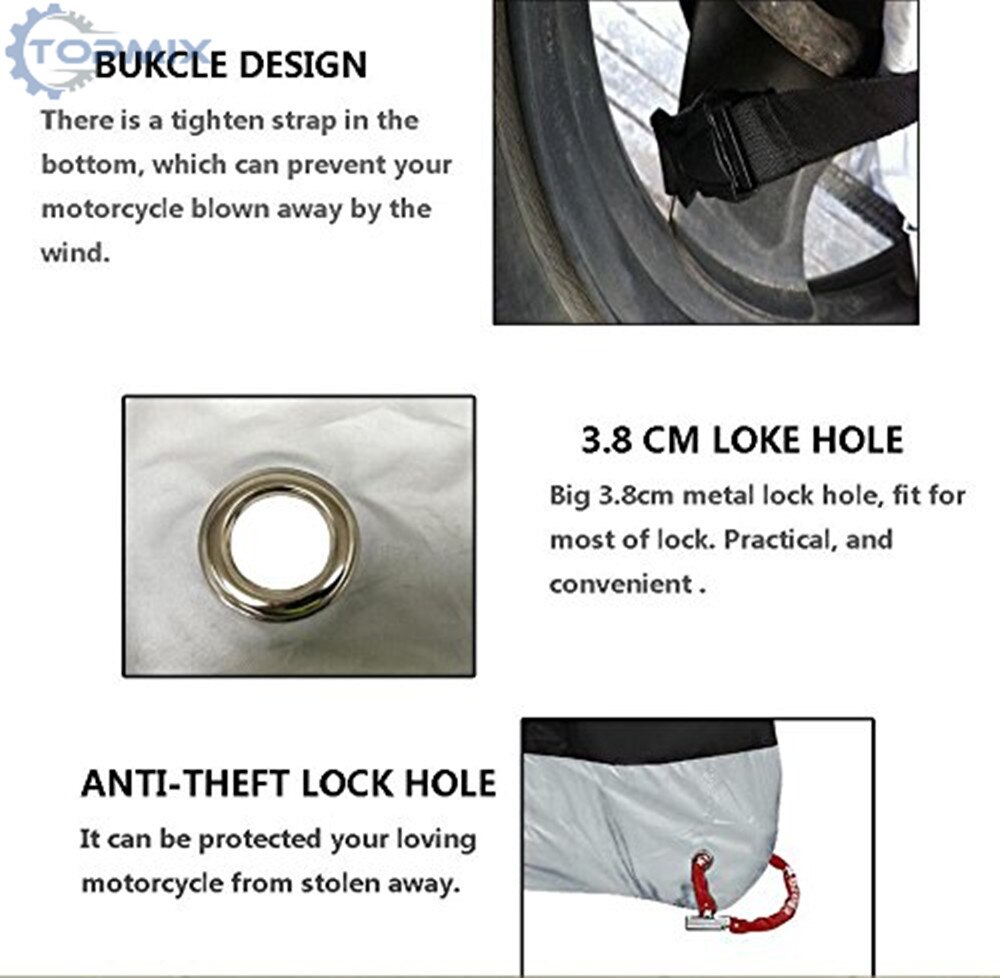 L XL XXL XXXL XXXXL 190T Black Motorcycle Cover Outdoor UV Protector Waterproof Rain Dustproof Cover Anti-theft with Lock Hole