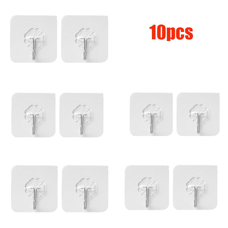 5/10/20pc crochet sans poinçon fort Transparent aspiration mur ventouse cintre imperméable adhésif lourd charge support acier inoxydable crochet: 10pcs