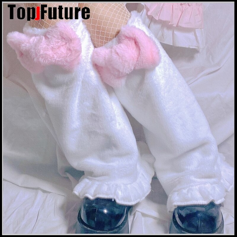 Harajuku Punk sweet lolita big bow Leg Warm Socks Women Winter Warmer Foot Cover Streetwear Leg warmers