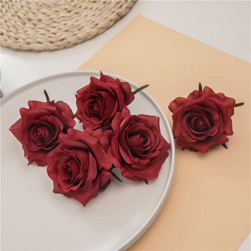 50 stk/parti kunstige rosen blomsterhoved 7cm europæiske retro silkeblomst bryllup blomster væg blomster fest hjemme dekorativ: 6