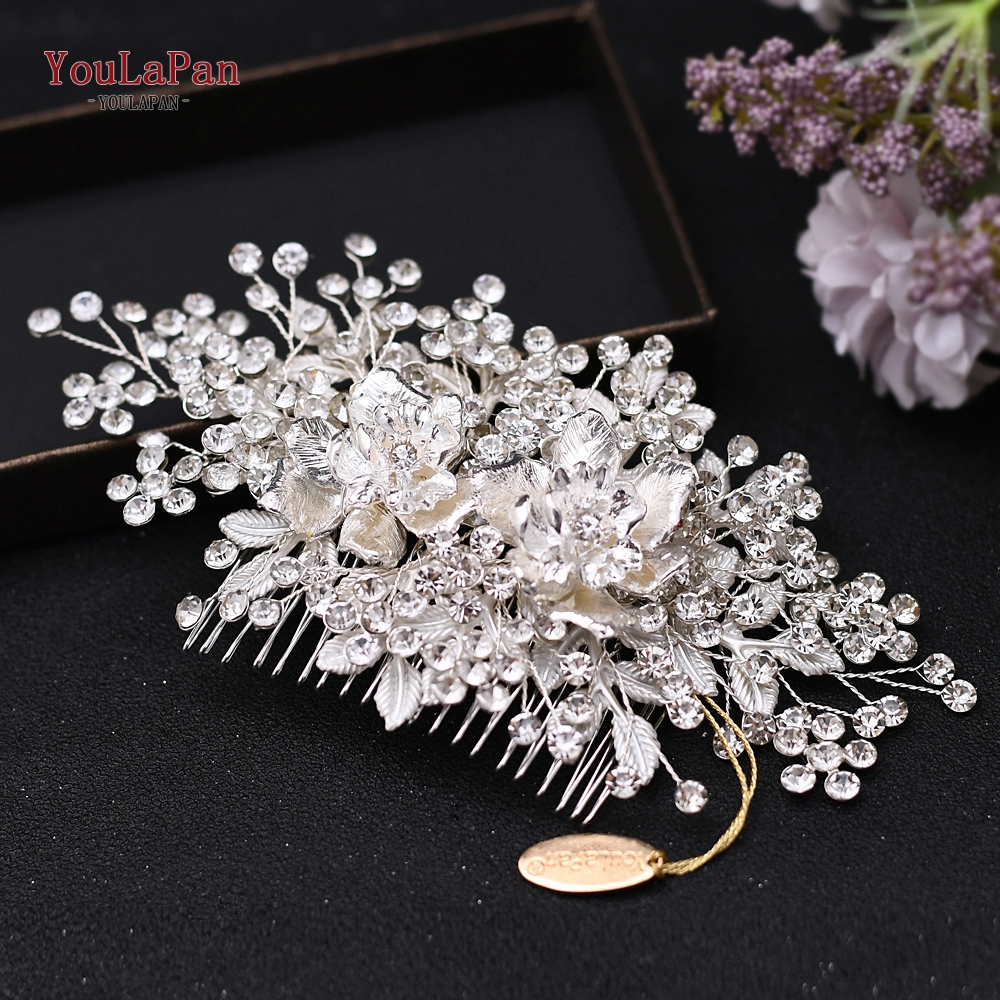 YouLaPan HP379 luksusowe ślubne grzebienie do włosów diamenty ślubne biżuteria do włosów upuść kształt Rhinestone ozdoba ślubna do włosów dla panny młodej nakrycia głowy: HP352-Comb