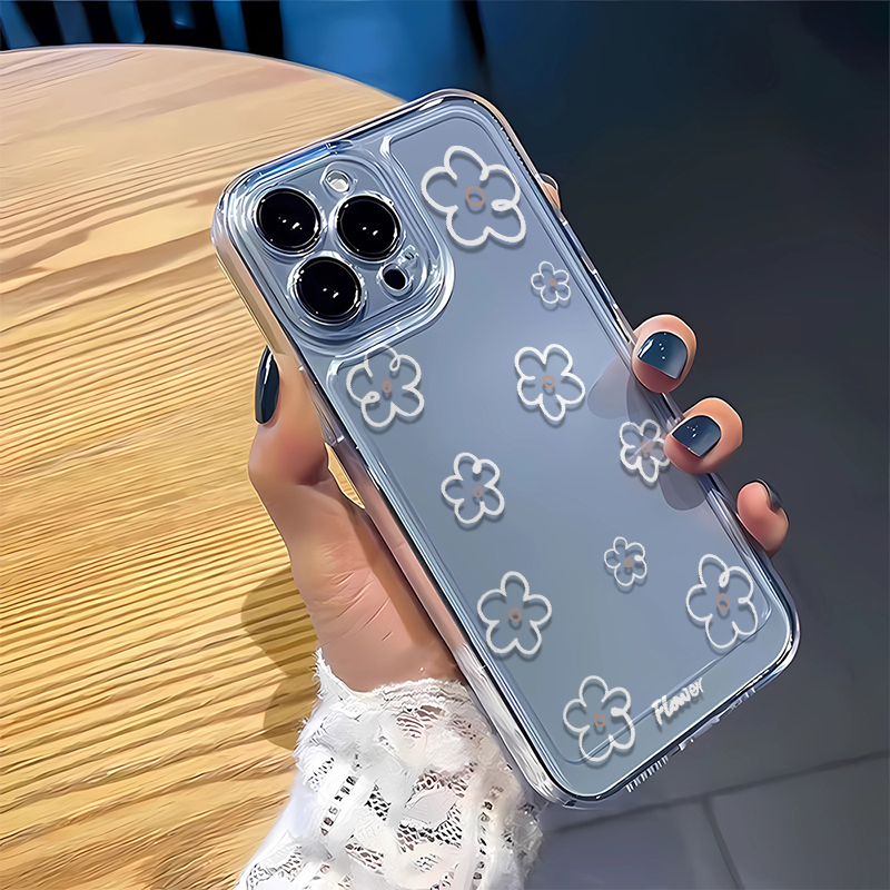 Jolie coque de téléphone à fleurs blanches, étui souple et Transparent antichoc pour iPhone 16 15 14 13 12 11 Pro Max Mini X XS SE 7 8 Plus SE 16E