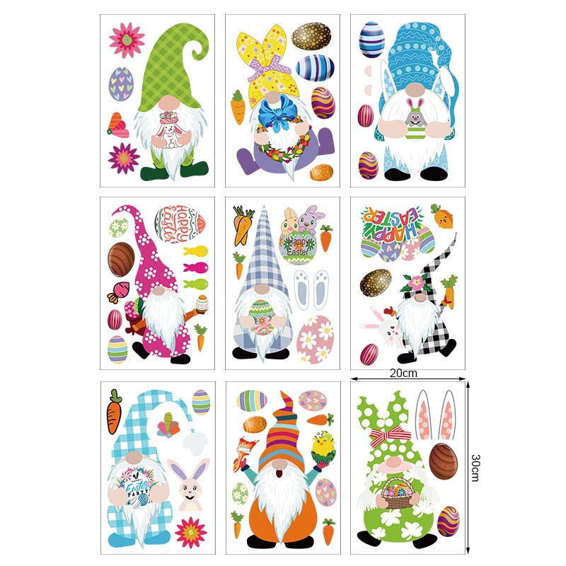 9 Sheets Easter Window Wall Stickers Removable Glass Static Sticker Decals Kids Room School Easter Party Decoration Home Decor: T02