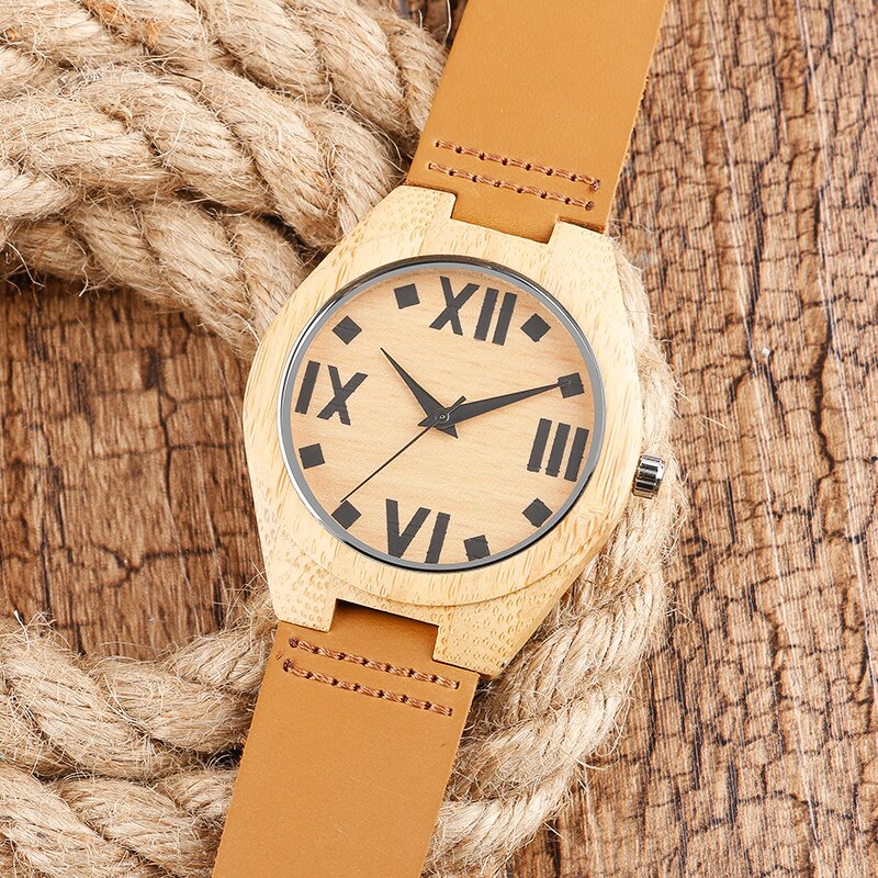 Reloj hecho a mano de madera natural relojes de madera de bambú creativos para hombre, reloj de pulsera con número de talla Simple, artículo de para hombre