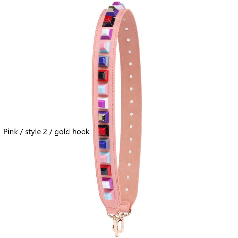 Vrouw Zak Bandjes Klinknagel Schouderbanden Breed Tas Band Botsen Kleur Joker Bloem Riem Crossbody Onderdelen Acessorios: Pink 2 Gold